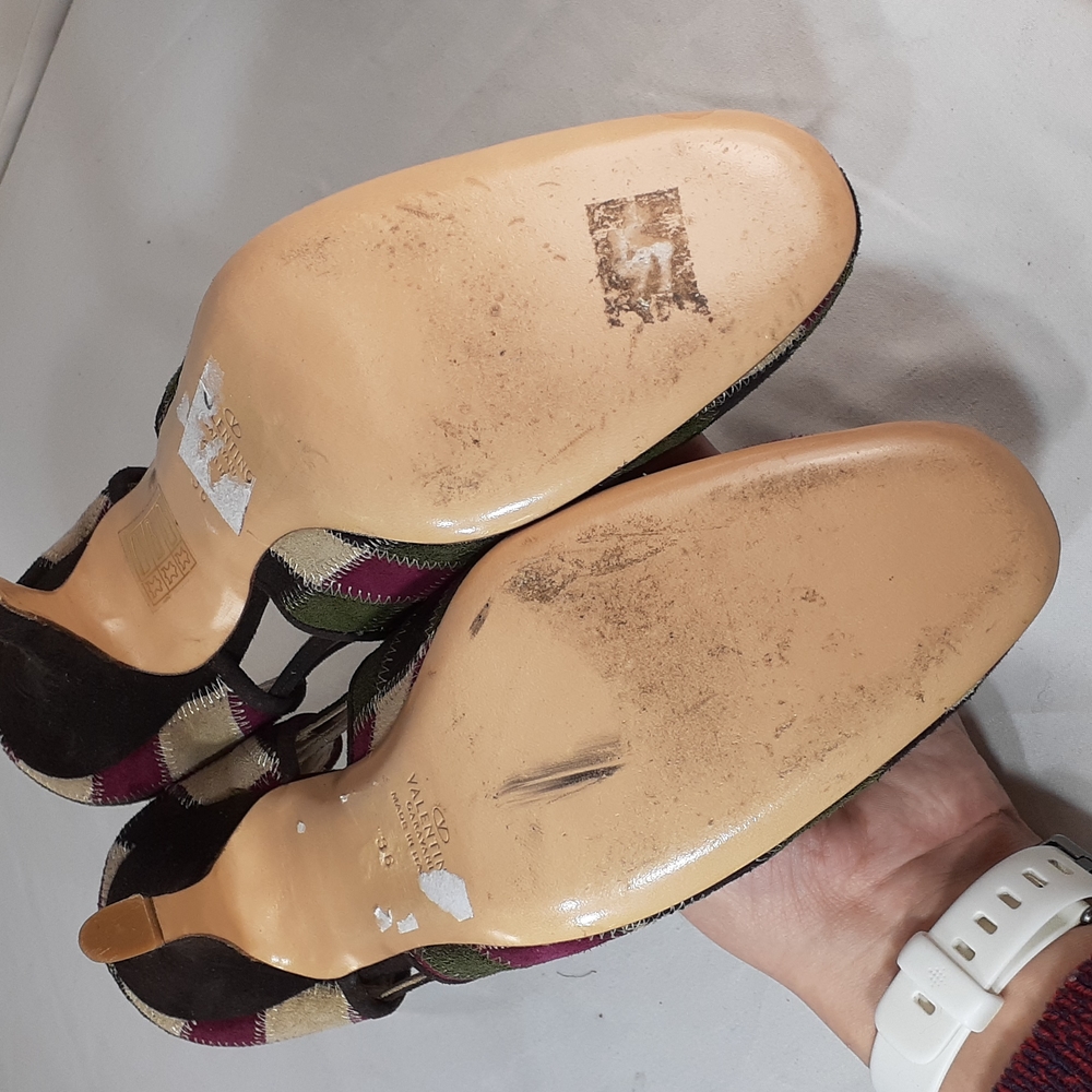 Valentino vintage Y2K patchwork suede heels burgundy green cream Brown - Picture 9 of 10
